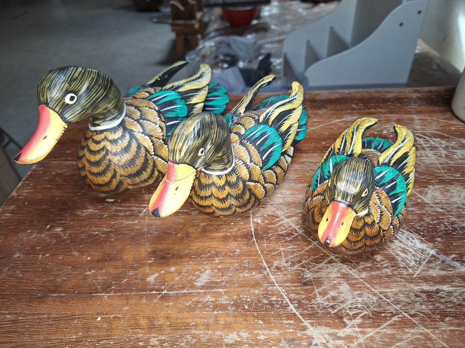 Set van 3 houten Indonesische eenden, Ophalen
