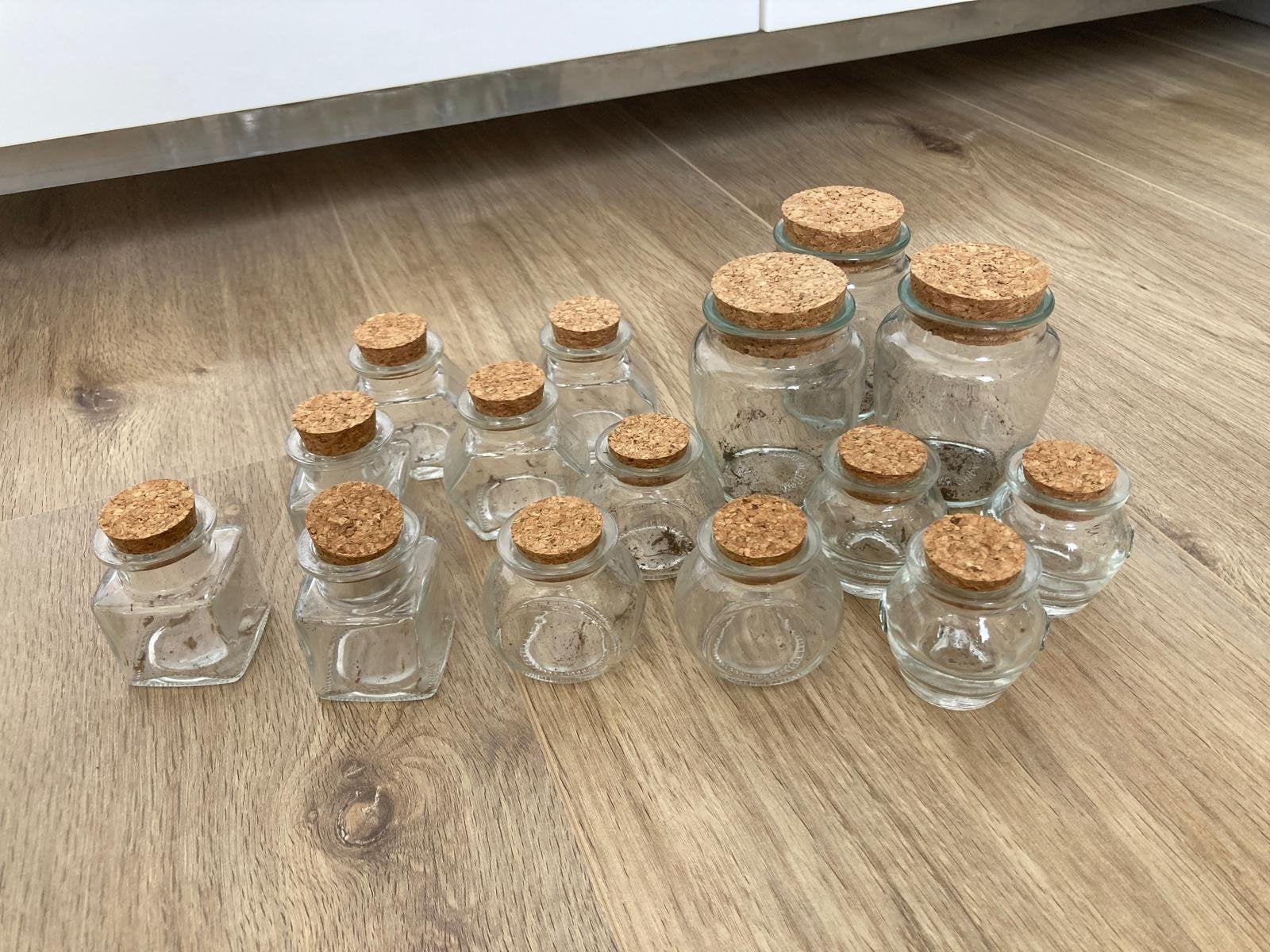 Glazen potjes met kurk deksel, Glas, Ophalen of Verzenden, Zo goed als nieuw, Voorraadpot