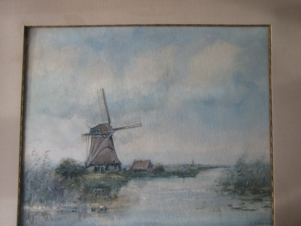 aquarel van H.J. Oudshoorn, Antiek en Kunst, Kunst | Schilderijen | Klassiek, Ophalen, Bijzondere lijst, Landschap, Papier