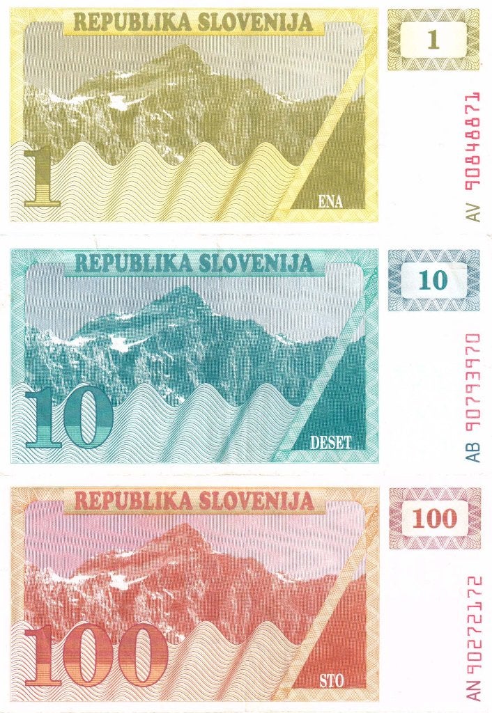 Slovenië 1, 10 en 100 tolarjev 1990 - VF, Verzenden, Overige landen, Setje