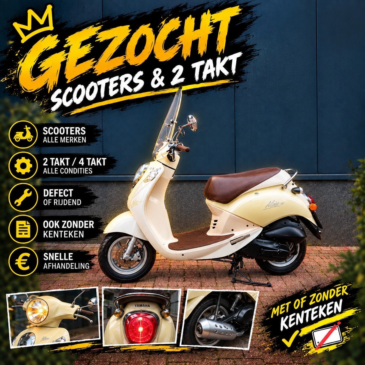 Gezocht: Scooters & Brommers (2-takt & 4-takt) Alle conditi, Fietsen en Brommers, Ophalen, Benzine
