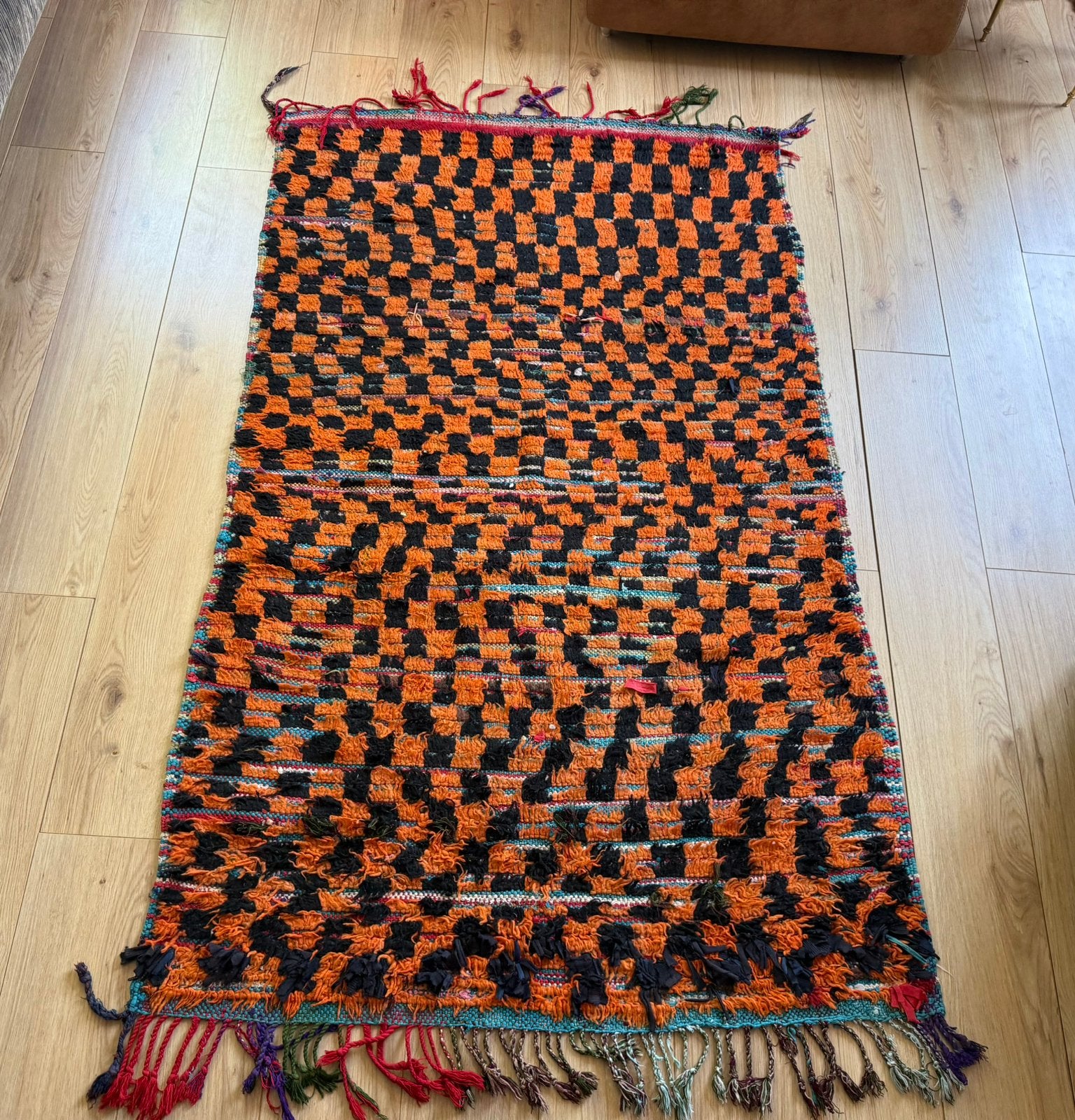 Vintage Marokkaans Boucherouite Tapijt  211 x 120 cm, Jacob van Lennepkade 42-2 1053ML,  Amsterdam, Gebruikt, 100 tot 150 cm, Info@bababoho.com