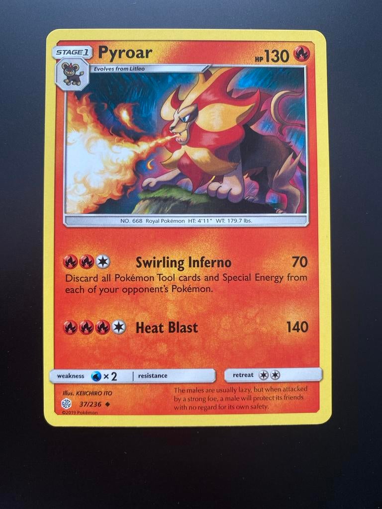 Pyroar 37/236 Pokémon S&M Cosmic Eclipse Mint Packfresh, Ophalen of Verzenden, Zo goed als nieuw, Losse kaart