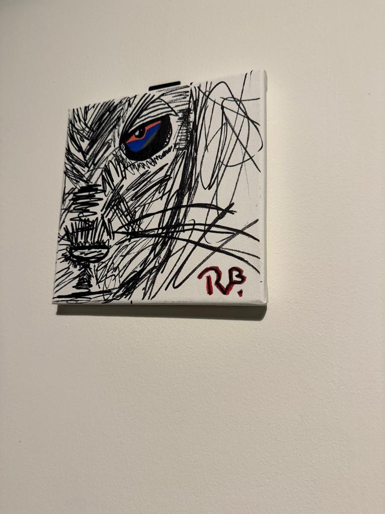Kunstwerk muurdecoratie tijger getekend 20x20, Antiek en Kunst, Ophalen of Verzenden