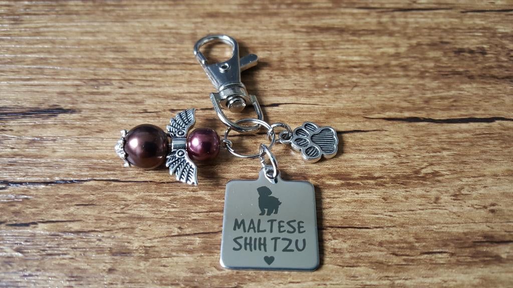Sleutelhanger Maltezer - Shih tzu RVS met beschermengeltje, Verzenden, Nieuw