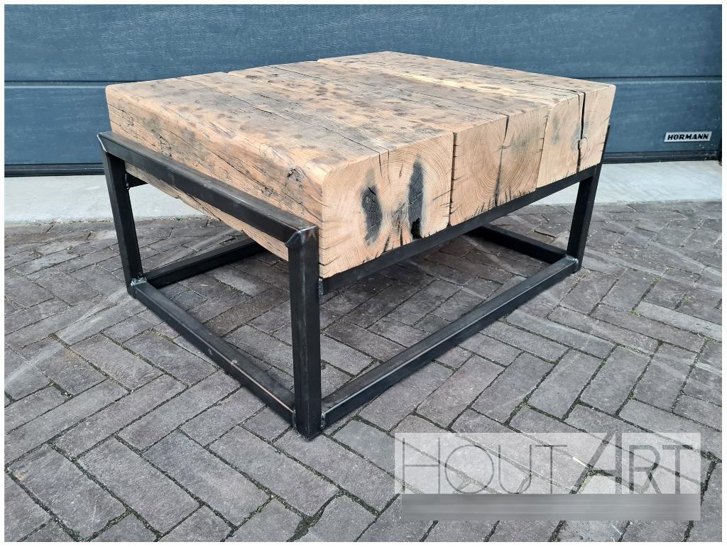Salontafel oud eiken spoorbiels met stalen frame, Overige materialen, Info@hout-art.nl, Nieuw, Industrieel