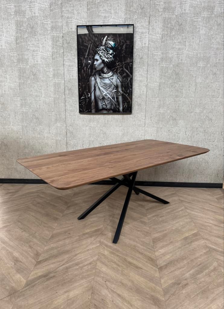 Eiken eettafel rechthoekig midden bruin 200x100cm *nieuw, Firma Hout en staal, Eikenhout, Nieuw, Vijf personen of meer