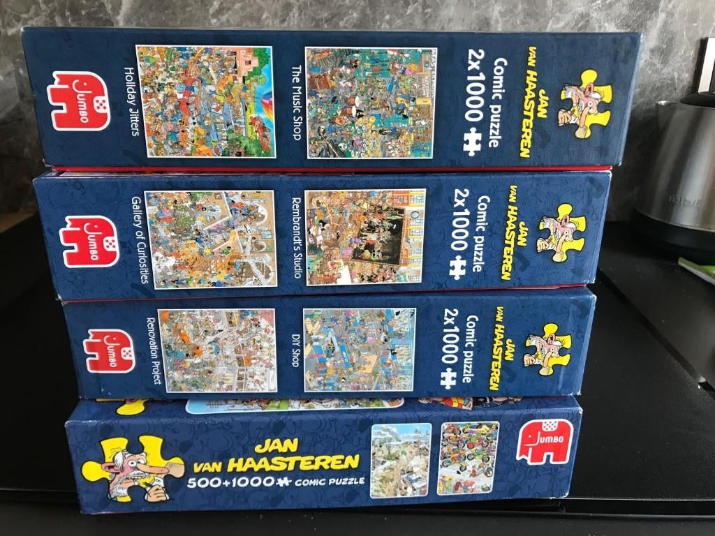 Jan van Haasteren puzzels 6 comi dozen, Ophalen of Verzenden, 500 t/m 1500 stukjes, Zo goed als nieuw, Legpuzzel