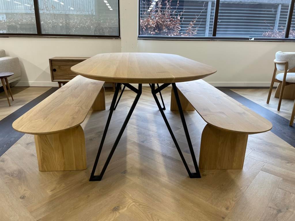 Eiken eettafel Plat ovaal - 220x100cm, Ophalen, 100 tot 150 cm, Eikenhout, 200 cm of meer