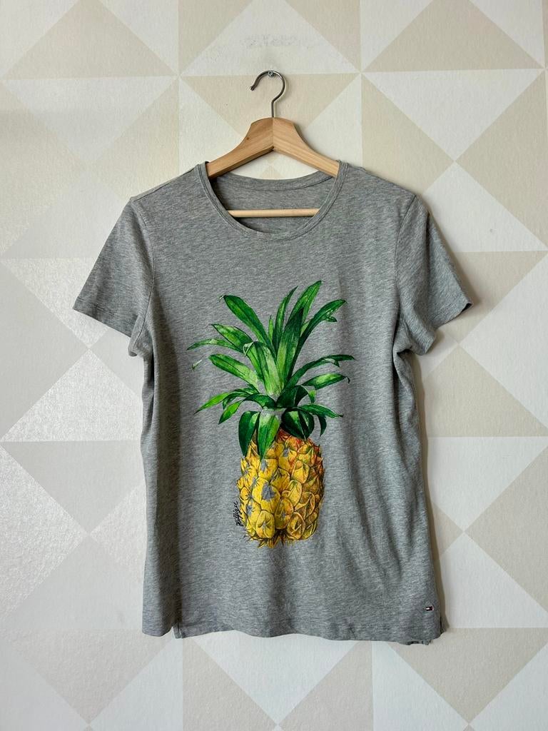 Tommy Hilfiger t-shirt grijs ananas S/36 vintage, Ophalen of Verzenden, Korte mouw, Maat 36 (S), Grijs