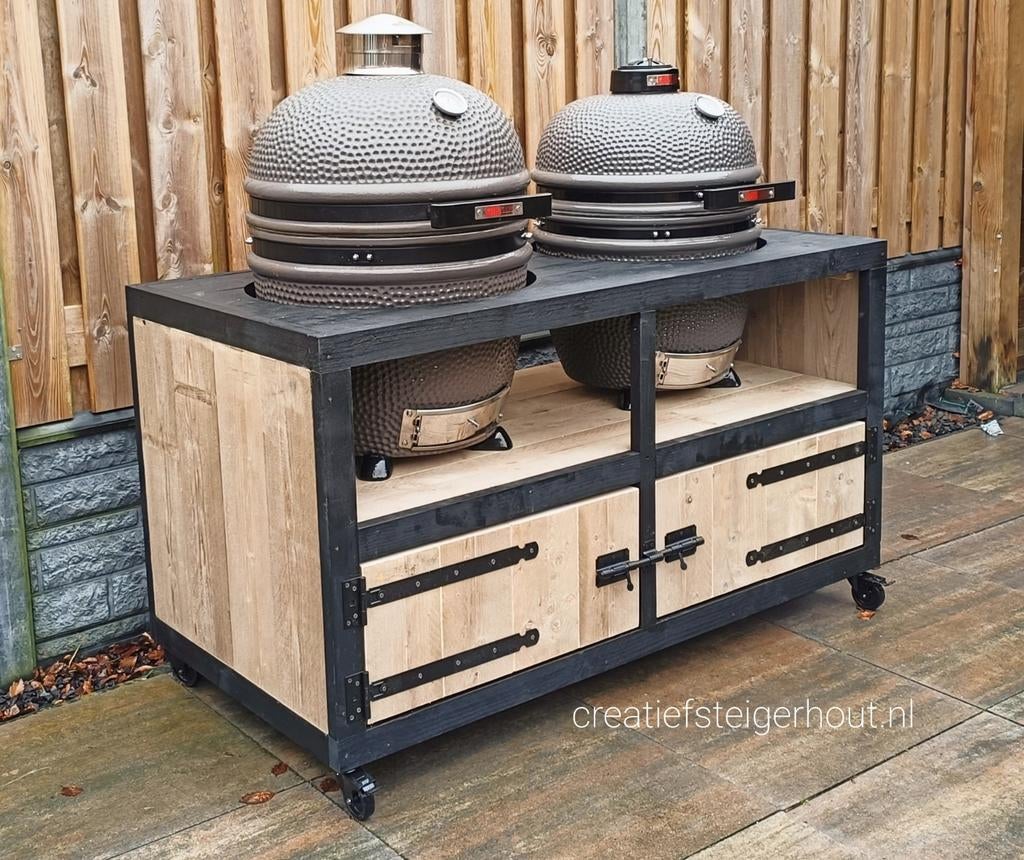Barbecue meubel met wielen grill kamado steigerhout tuin bbq, Ophalen of Verzenden, Nieuw