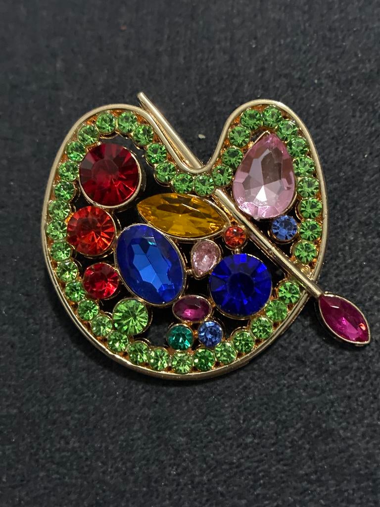 Vintage Broche Palet met Strass Steentjes, Overige materialen, 4 tot 7 cm, Gebruikt, Overige kleuren