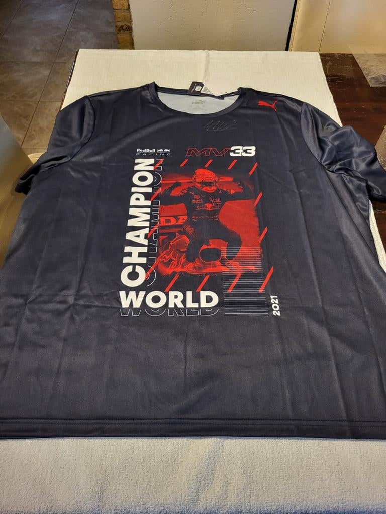 MAX VERSTAPPEN T SHIRT 2021 Gesigneerd, Kleding | Heren, T-shirts, Zo goed als nieuw, Blauw, Ophalen of Verzenden