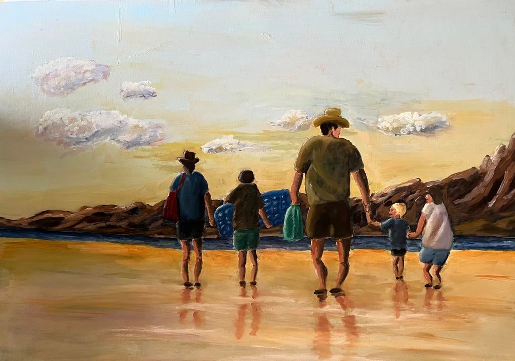 Olieschilderij familie naar het strand, Ophalen