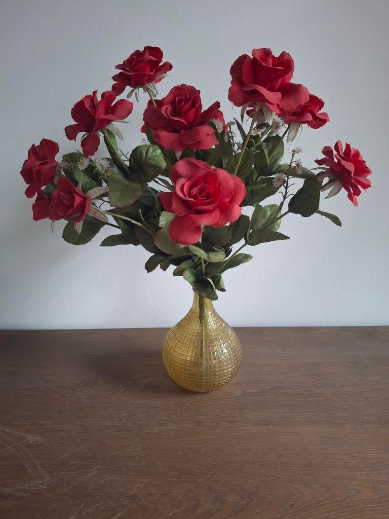 rode kunstrozen op vaasje, Huis en Inrichting, Woonaccessoires | Kunstplanten en Kunstbloemen, Ophalen of Verzenden, Gebruikt