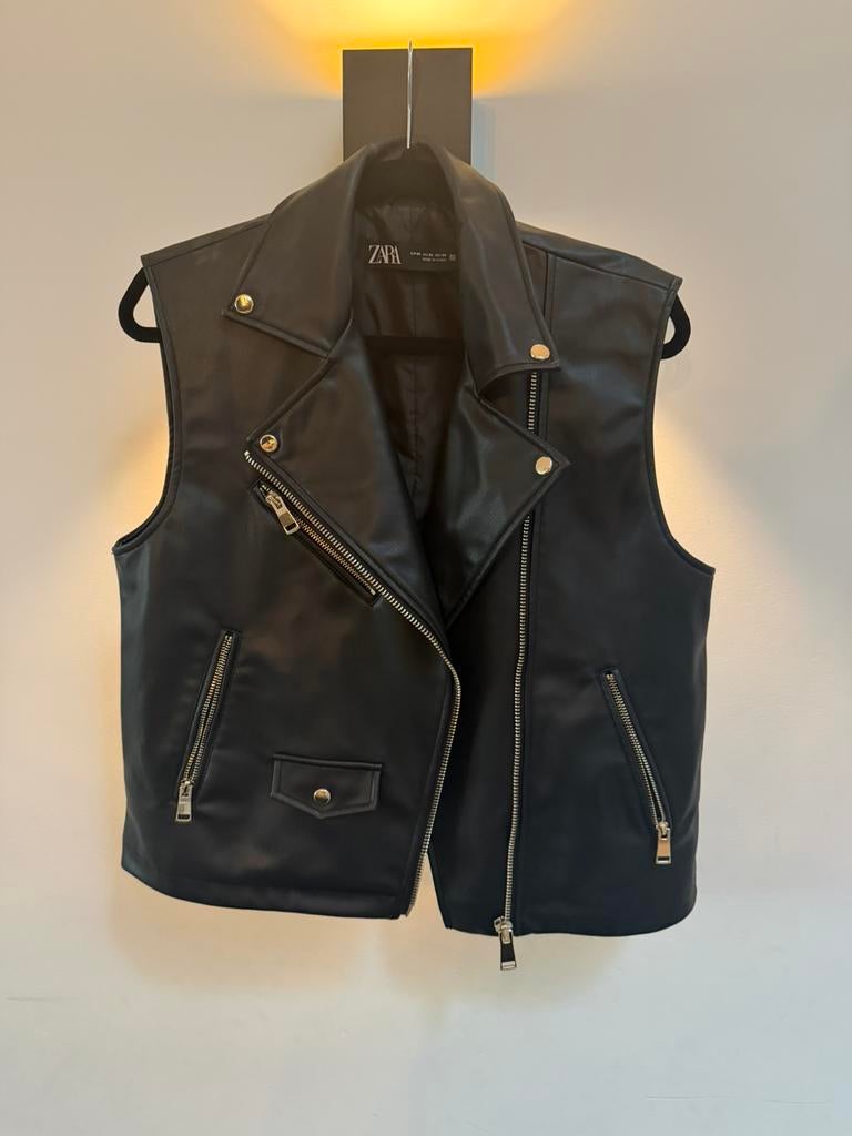 Biker gilet zara PU leer XS, Ophalen of Verzenden, Zo goed als nieuw, Maat 34 (XS) of kleiner, Zwart