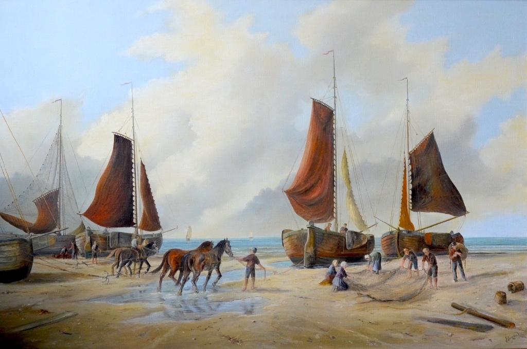 Nostalgische strand-, stads- en dorpsgezichten, Antiek en Kunst, Ophalen of Verzenden