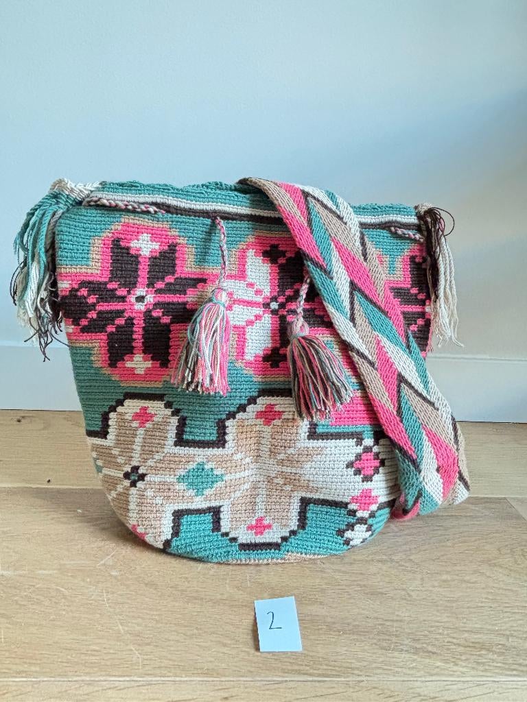 Unieke Wayuu tas roze roze met patronen, Sieraden, Tassen en Uiterlijk, Tassen | Damestassen, Nieuw, Schoudertasje, Roze, Verzenden
