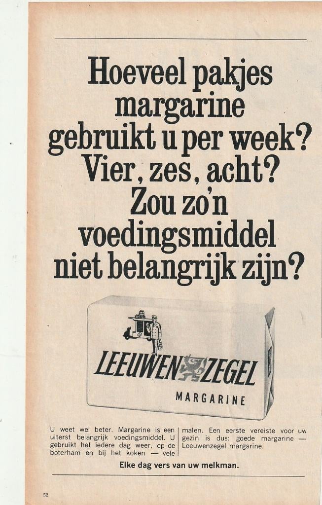 Retro reclame 1966 Leeuwenzegel hoeveel pakjes gebruikt u, Verzamelen, Verzenden, Overige typen