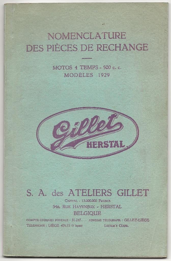 Gillet Herstal 1929 moto pieces détachées onderdelenboek, Motoren, Handleidingen en Instructieboekjes, Ophalen of Verzenden