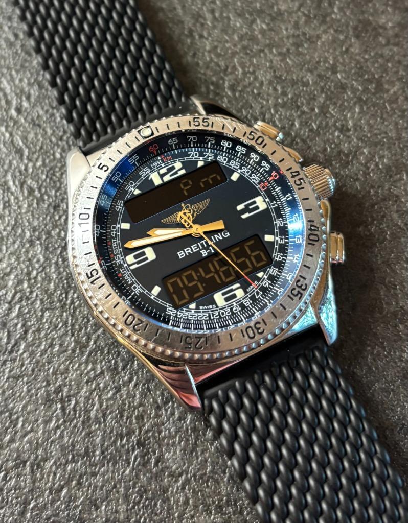 Breitling B-1 heren horloge full set doos papieren rubber, Breitling, Polshorloge, Overige materialen, Ophalen of Verzenden