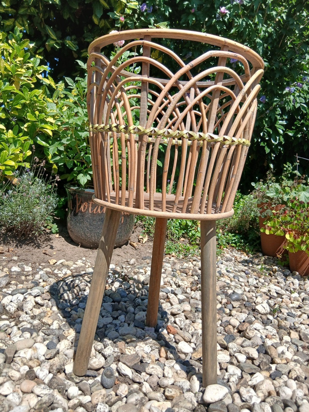 Rotan plantenstandaard - Vintage bloempot houder, Ophalen, Rond, Zo goed als nieuw, 60 tot 100 cm