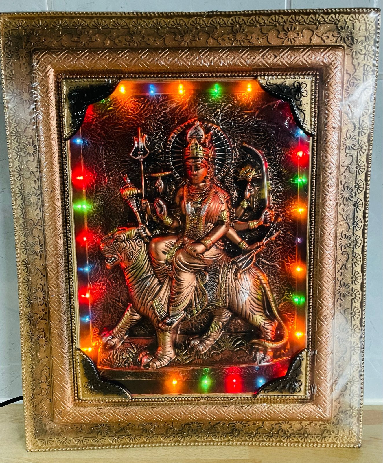 Durga Godin van Welvaart met Knipperlichten in Lijst, Ophalen of Verzenden, Wanddecoratie, 20 - 50 cm, Overige materialen