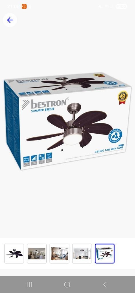 Bestron Plafondventilator met verlichting - 75cm, Ophalen of Verzenden, Nieuw, Plafondventilator
