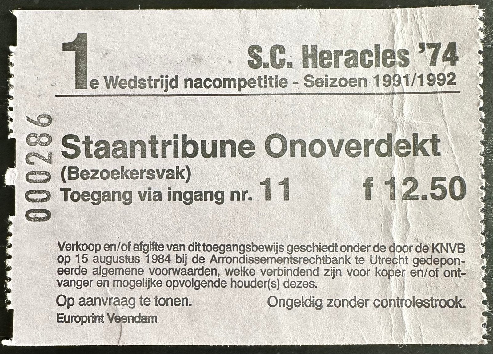 Ticket 91-92 SC Heracles - NAC (Nacompetitie), Verzamelen, Ophalen of Verzenden, Gebruikt, Overige binnenlandse clubs, Overige typen