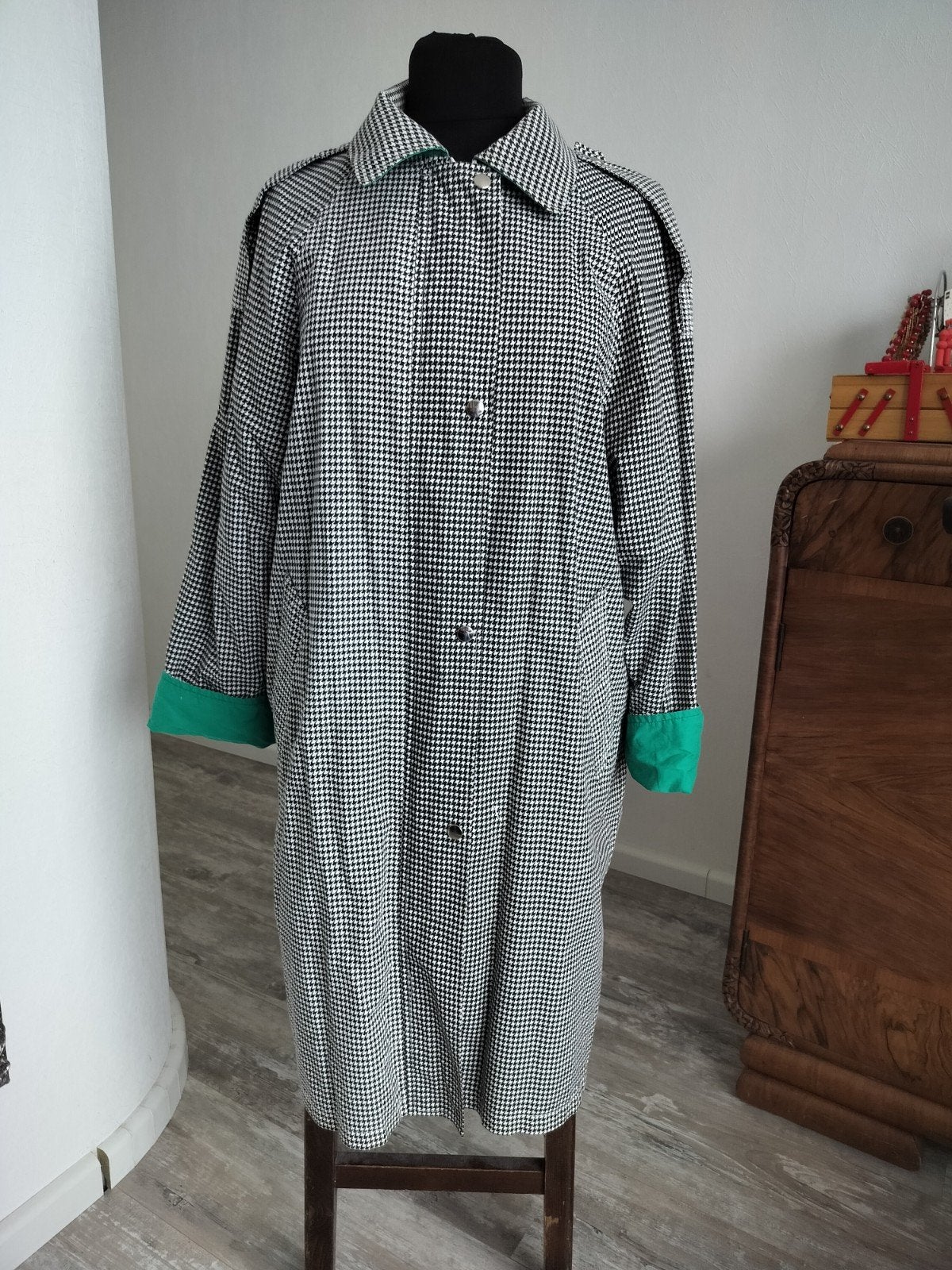 Vintage Trenchcoat. Pied de Poule, Ophalen of Verzenden, Zo goed als nieuw, Groen