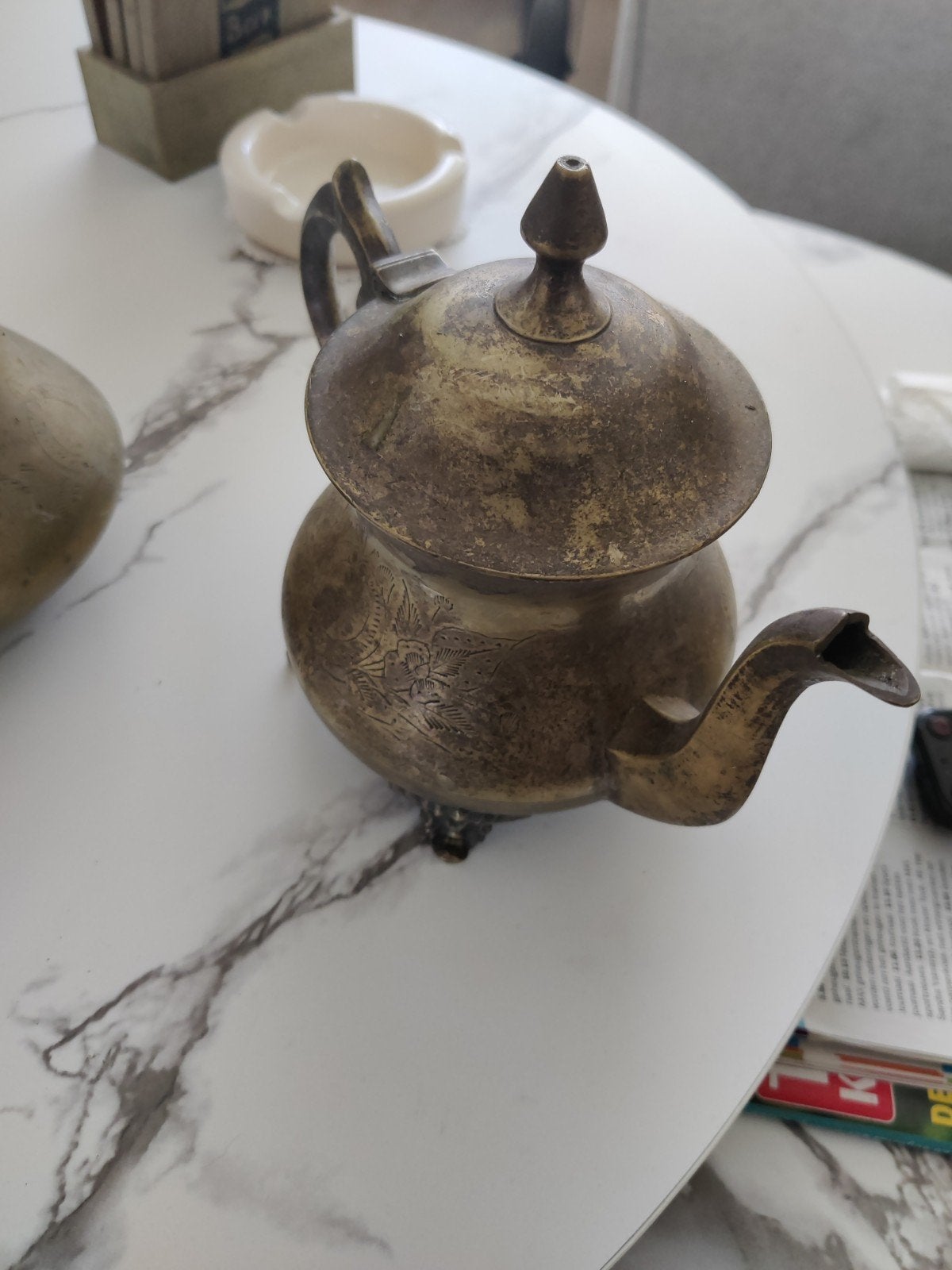 Vintage Marokkaanse theepot, messing, handgemaakt, Antiek en Kunst, Ophalen of Verzenden