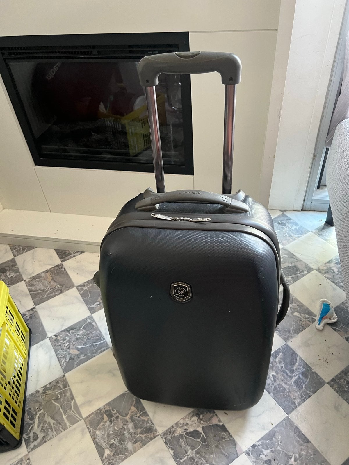 Zwarte handbagage koffer met wieltjes, Gebruikt, 50 tot 60 cm, Hard kunststof, Slot
