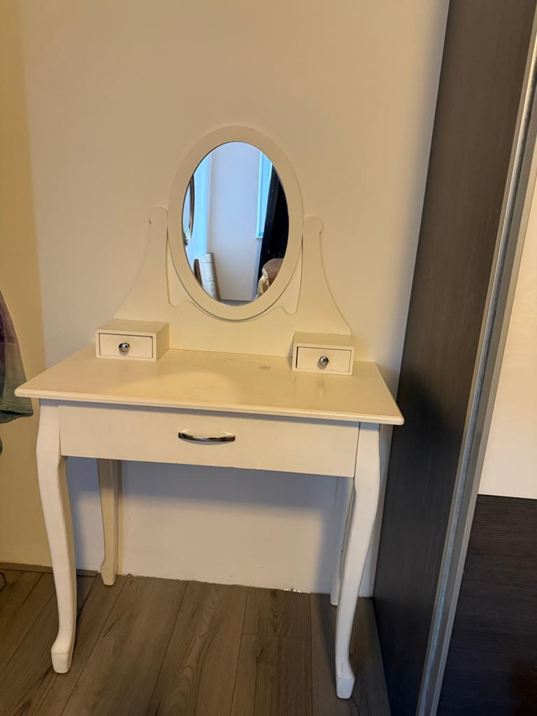 Witte kaptafel met spiegel en lades, Ophalen, Gebruikt, 100 tot 150 cm, 50 tot 100 cm