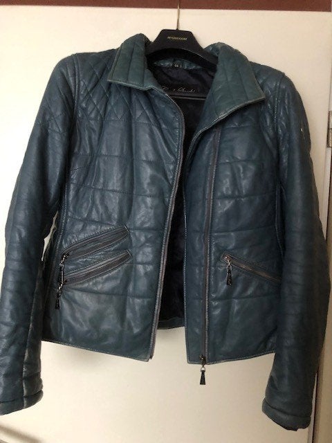 ZWARE KWALITEIT LEREN DAMES WINTERJACK, MT. 44, Ophalen of Verzenden, Gedragen, Maat 42/44 (L), Groen