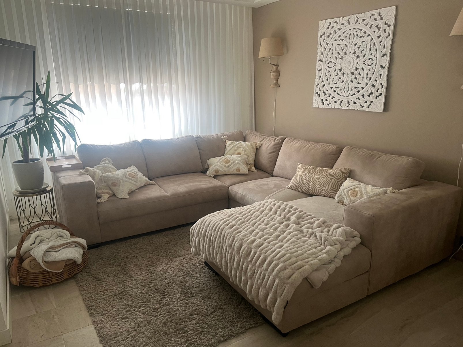Hoekbank met chaise longue, Ophalen, Vierpersoons of meer, Stof