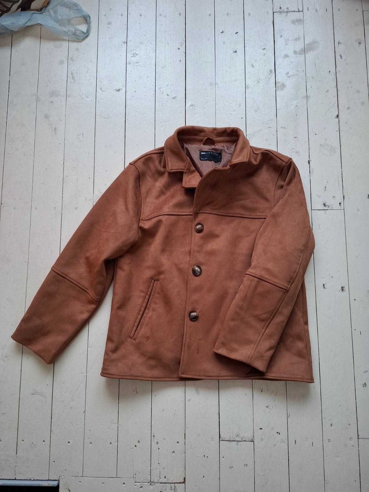 ASOS DESIGN Nep Leren/Suede Jas Bruin Maat EU 40/42, Bruin, Verzenden, Maat 42/44 (L), ASOS DESIGN