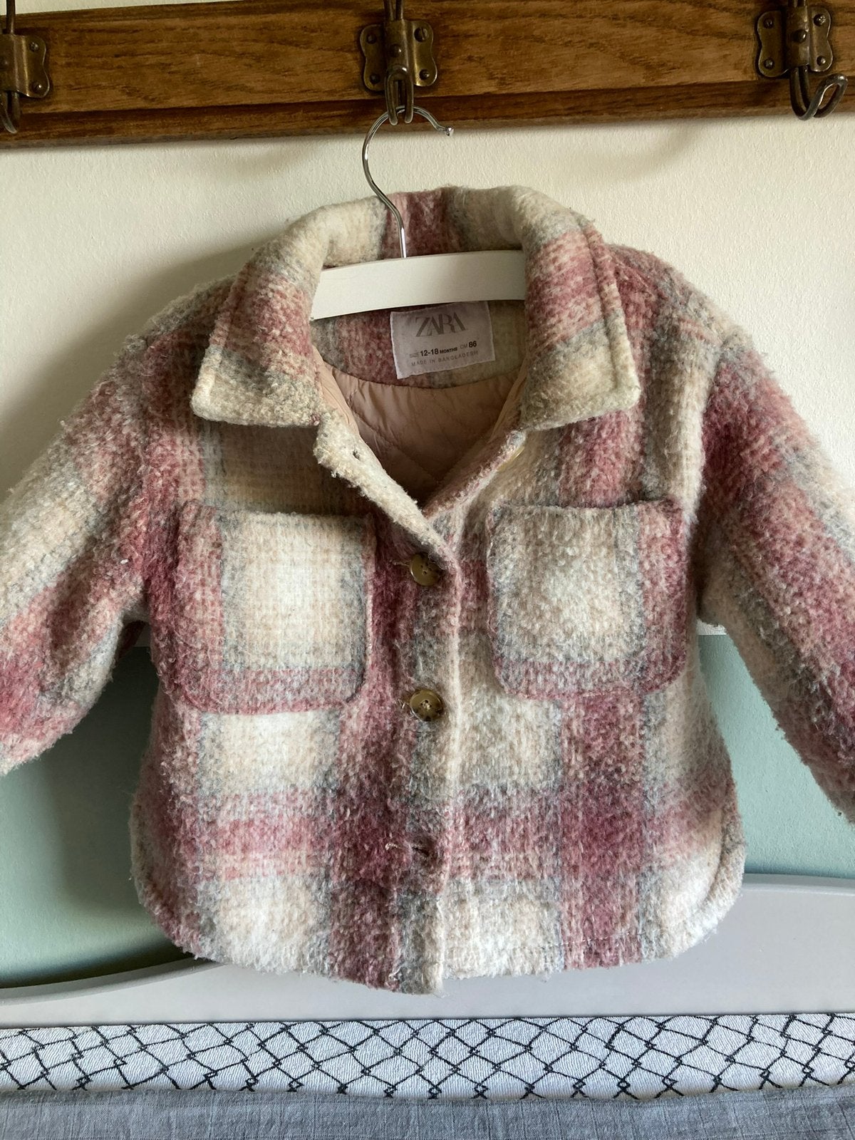 Zara geruite tussenjasje mt 98 creme/ roze, Ophalen of Verzenden, Gebruikt, Meisje, Jas