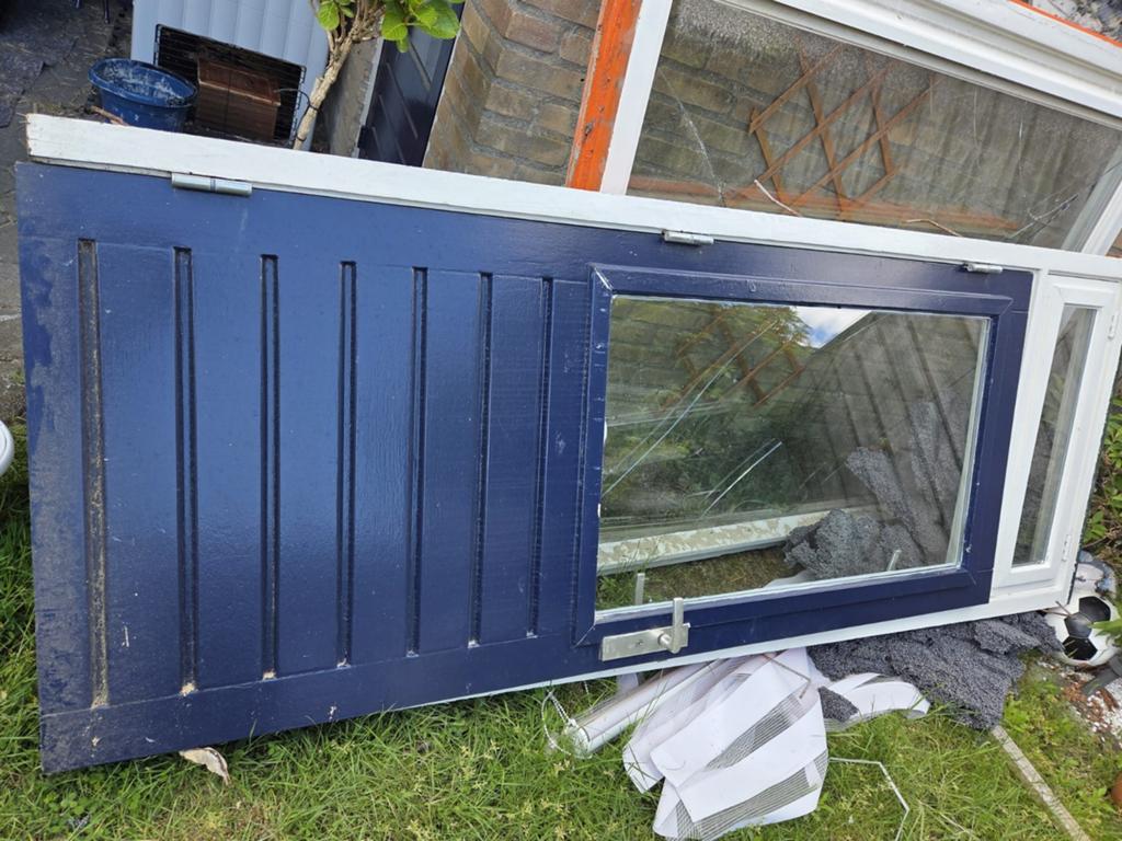 Hardhouten buitendeur met kozijn en dubbel glas, Doe-het-zelf en Verbouw, Deuren en Horren, Ophalen, Gebruikt, 80 tot 100 cm, 215 cm of meer