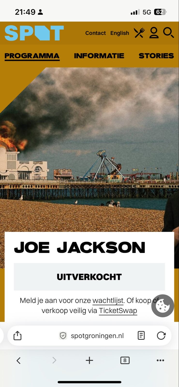 Gevraagd: Joe Jackson, 2 tickets voor concert Groningen