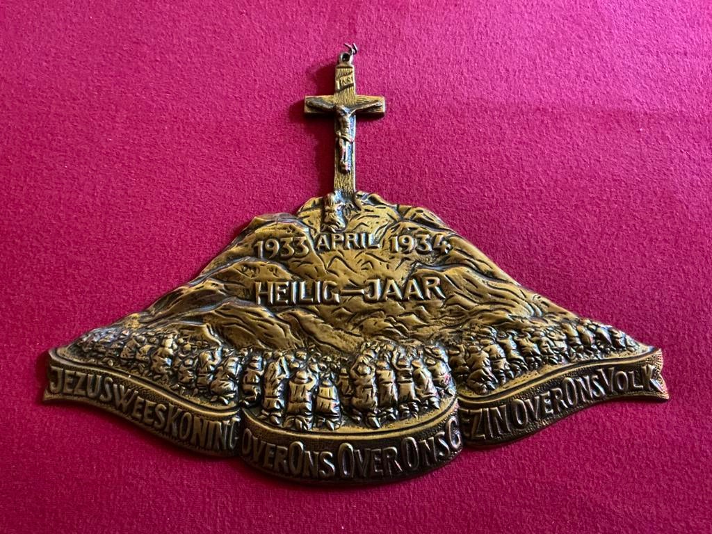 Oude koperen plaquette ❤️ Heilig jaar 1933-1934, Ophalen of Verzenden
