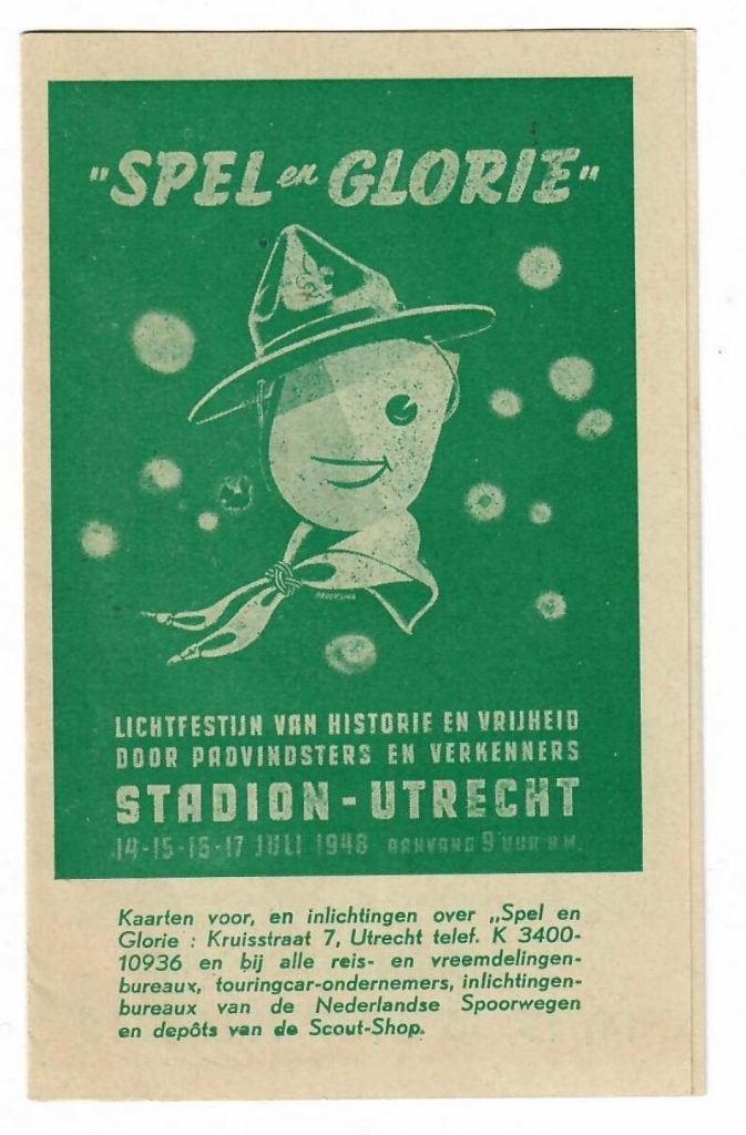 Spel en Glorie, stadion spel 1948, Utrecht, foldertje, Verzamelen, Verzenden, Embleem, Speld of Insigne