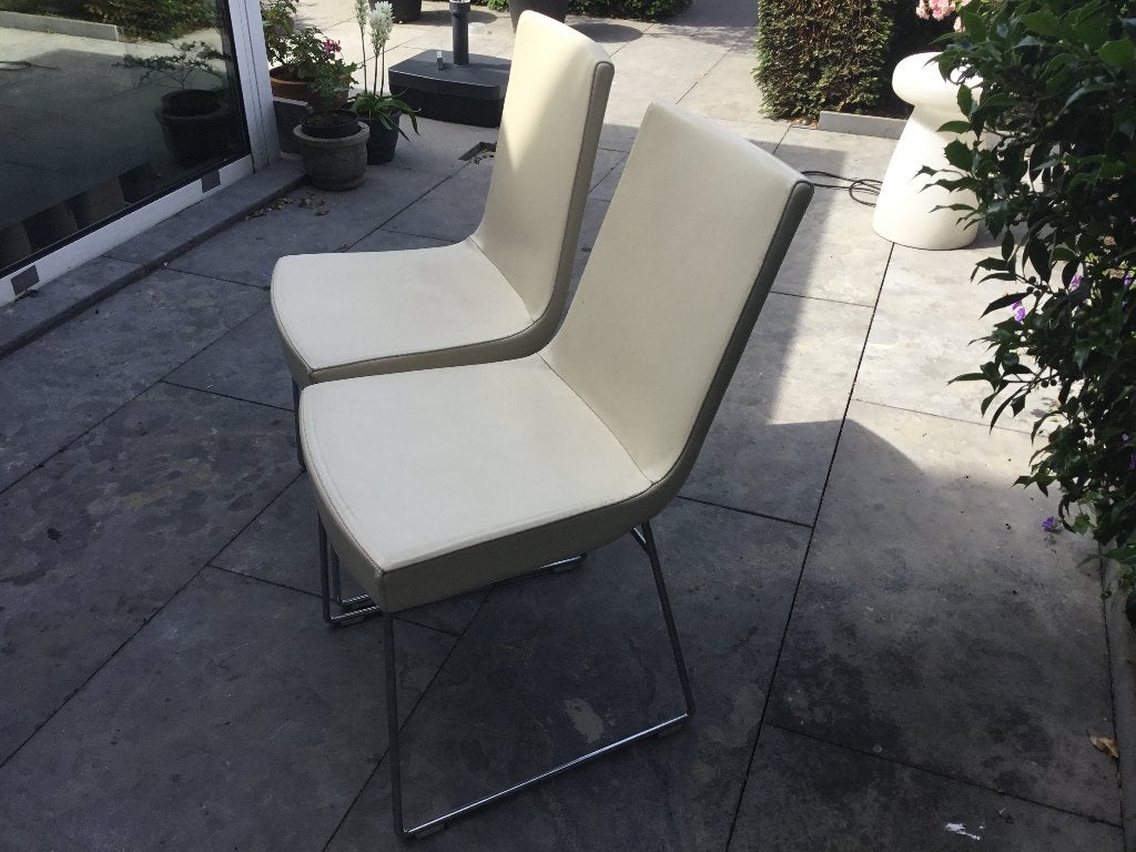 6 Montis design (Jim) Eetkamerstoelen in off white leder, Huis en Inrichting, Stoelen, Ophalen, Gebruikt, Overige kleuren, Modern