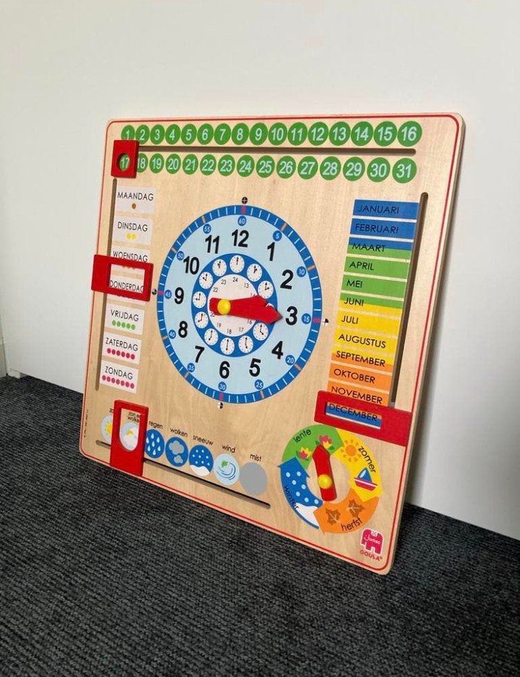 Houten Kalender en Klok voor Kinderen - Goula Jumbo, Ophalen of Verzenden, Zo goed als nieuw