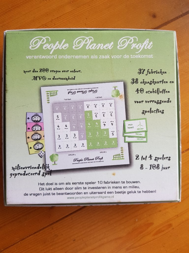 Bordspel People Planet Profit met actuele thema's, Drie of vier spelers, Ophalen, Nieuw