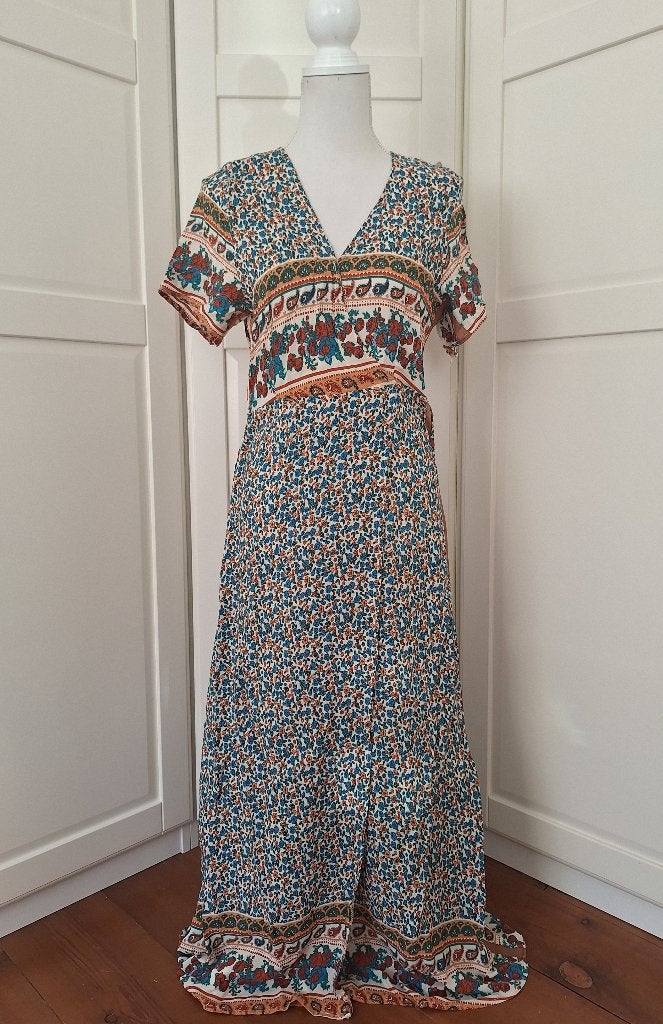 Gipsy hippie ibiza style dunne zomer maxi print jurk, maat L, Zwart, Maat 42/44 (L), Ophalen of Verzenden, Gedragen