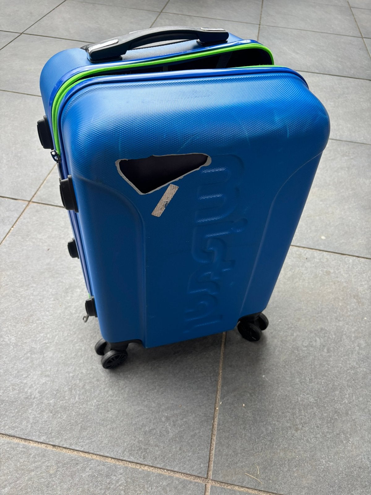 Mistral blauwe handbagage koffer met beschadiging, Sieraden, Tassen en Uiterlijk, 50 tot 60 cm, Hard kunststof, Ophalen of Verzenden