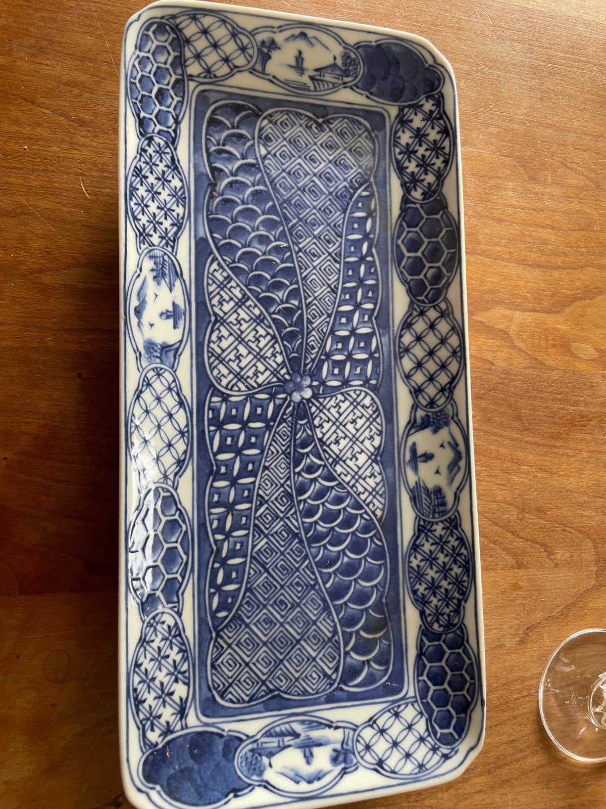 Antieke Japanse Imari porseleinen schaal, blauw-wit, Ophalen of Verzenden