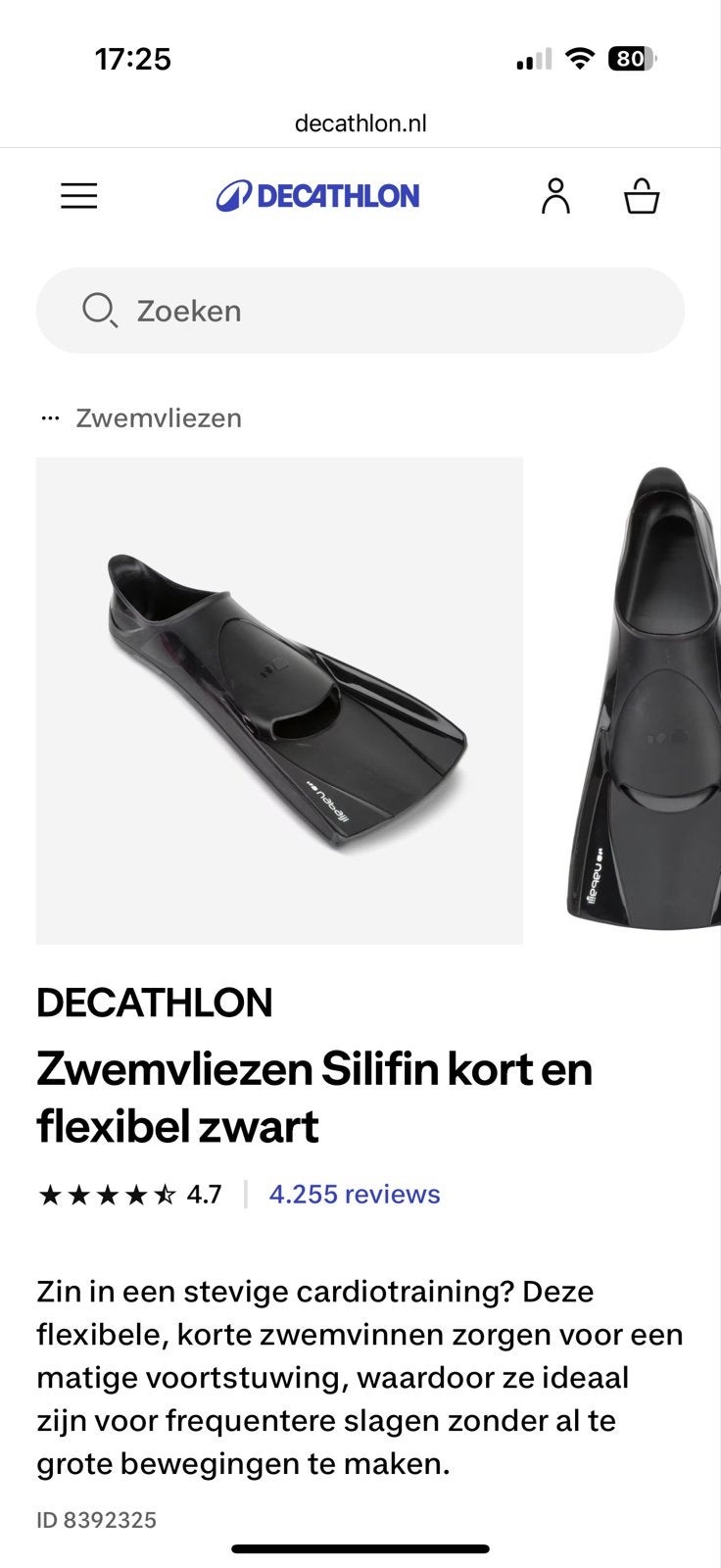 Nieuwe Nabaiji Zwemvliezen Silifin Kort en Flexibel Zwart, Watersport en Boten, Ophalen, Nieuw, Dame of Heer, Overige typen