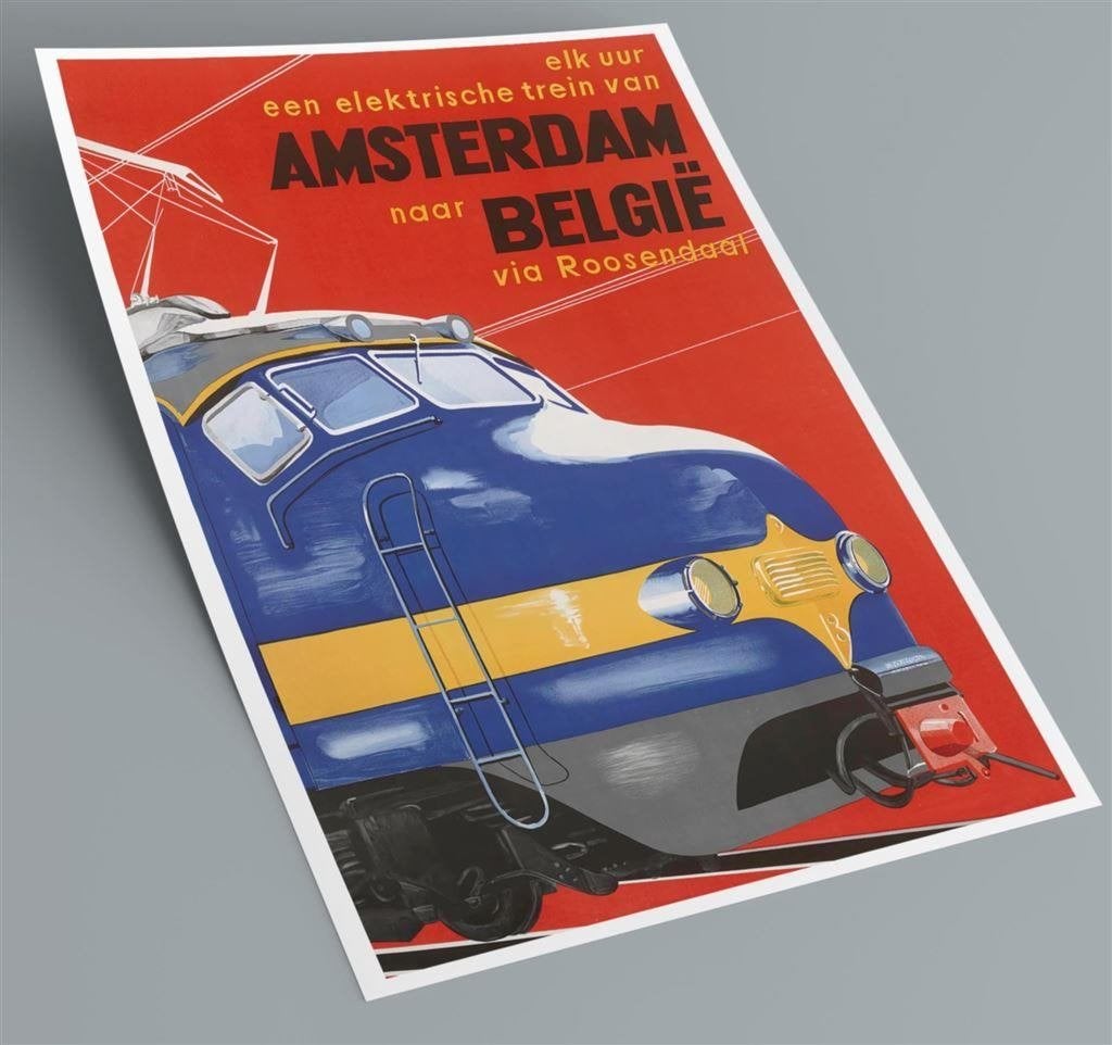 SPOORWEG Trein poster Amsterdam Belgie Affiche, Verzenden, Nieuw, Tram, Overige typen
