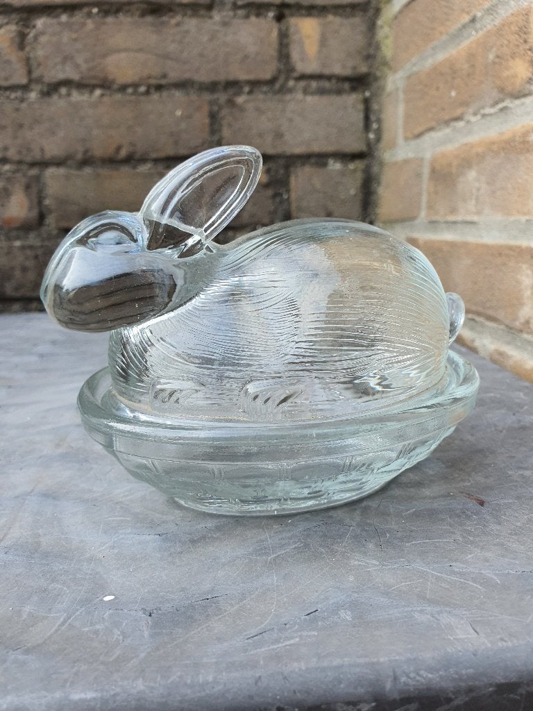 Glazen konijn bonbonnière snoeppot, Antiek en Kunst, Antiek | Glas en Kristal, Ophalen of Verzenden